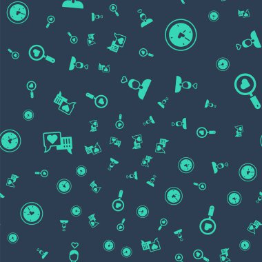 Çifti birbirine aşık et, kalbi olan bir saat, kalp konuşma balonu ve arama ve kusursuz bir düzen. Vektör.