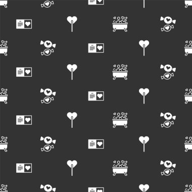 Romantik 'i banyoya, Candy' ye, sevgililer günü partisi broşürüne ve lolipopa kusursuz bir şekilde yerleştir. Vektör.