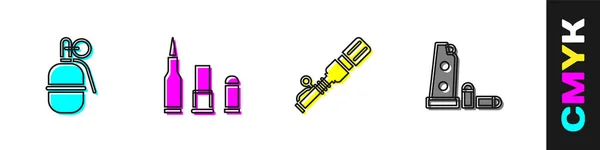 Set Hand Grenade Bullet Tank Hand Gun Magazine Bullets Icon — Stock Vector