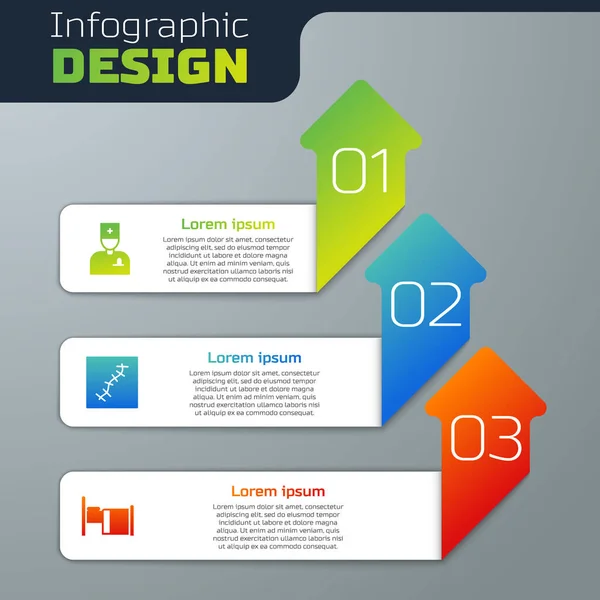 Állítsa Férfi Orvos Sebhely Varrattal Kórházi Ágy Üzleti Infografikai Sablon — Stock Vector