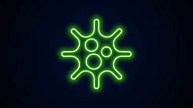 Parlayan neon hattı Virüs simgesi siyah arkaplanda izole edildi. Corona virüsü 2019-nCoV. Bakteri ve mikroplar, hücre kanseri, mikrop, mantar. 4K Video hareketli grafik canlandırması