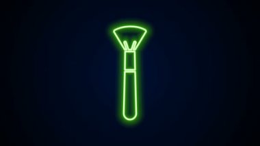 Parlayan neon çizgisi makyaj fırçası simgesi siyah arkaplanda izole edildi. 4K Video hareketli grafik canlandırması
