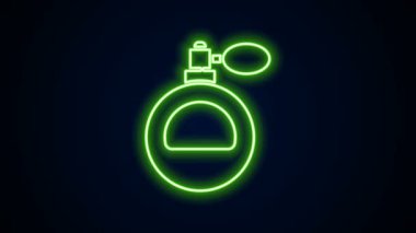 Parlayan neon hattı Parfüm ikonu siyah arkaplanda izole edildi. 4K Video hareketli grafik canlandırması