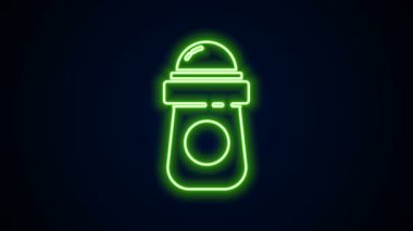 Parlayan neon hattı anti-terletici deodorant rulo ikonu siyah arkaplanda izole edildi. Vücut hijyeni için kozmetik. 4K Video hareketli grafik canlandırması