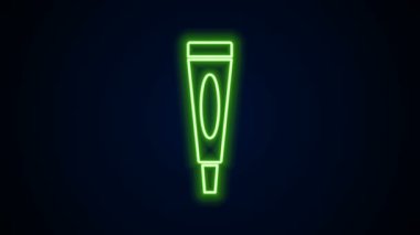 Parlayan neon çizgisi kremi ya da losyon kozmetik tüp ikonu siyah arkaplanda izole edilmiş. Erkekler için vücut bakım ürünleri. 4K Video hareketli grafik canlandırması