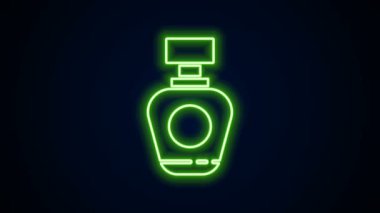 Parlayan neon hattı Parfüm ikonu siyah arkaplanda izole edildi. 4K Video hareketli grafik canlandırması