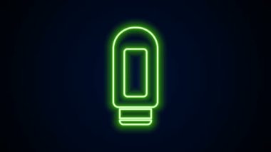 Parlayan neon çizgisi kremi ya da losyon kozmetik tüp ikonu siyah arkaplanda izole edilmiş. Erkekler için vücut bakım ürünleri. 4K Video hareketli grafik canlandırması