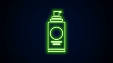 Saç spreyi, deodorant, terleme önleyici ikon için siyah arka planda parlayan neon hattı spreyi. 4K Video hareketli grafik canlandırması