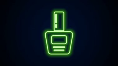 Parlayan neon hattı oje şişesi ikonu siyah arka planda izole edilmiş. 4K Video hareketli grafik canlandırması