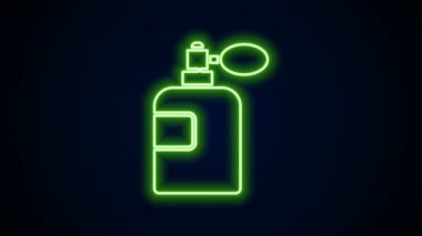 Parlayan neon hattı Parfüm ikonu siyah arkaplanda izole edildi. 4K Video hareketli grafik canlandırması