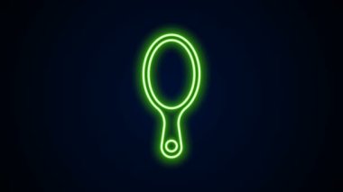 Parlayan neon çizgisi. El aynası simgesi siyah arkaplanda izole edilmiş. 4K Video hareketli grafik canlandırması