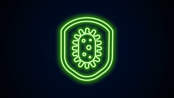 Leuchtende Leuchtschrift Shield schützt vor Viren, Keimen und Bakterien Symbol isoliert auf schwarzem Hintergrund. Konzept des Immunsystems. Corona virus 2019-nCoV. 4K Video Motion Grafik Animation — Stockvideo