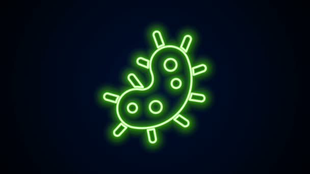 Brilhante ícone de vírus de linha de néon isolado no fundo preto. Vírus da Corona 2019-nCoV. Bactérias e germes, cancro das células, micróbios, fungos. Animação gráfica em movimento de vídeo 4K — Vídeo de Stock