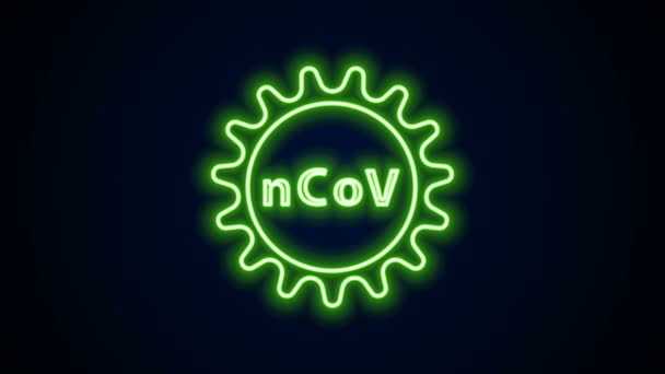 Lumineux néon ligne Corona virus 2019-nCoV icône isolée sur fond noir. Bactéries et germes, cancer cellulaire, microbes, champignons. Animation graphique de mouvement vidéo 4K — Video