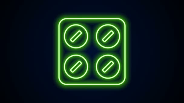 Świecąca neonowa linia Tabletki w blistrze ikona opakowania izolowane na czarnym tle. Opakowanie leku medycznego na tabletki, witaminy, antybiotyki, aspirynę. 4K Animacja graficzna ruchu wideo — Wideo stockowe