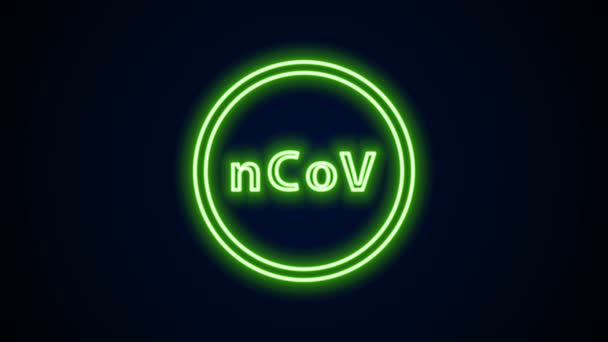 Zářící neonová linie Corona virus 2019-nCoV ikona izolované na černém pozadí. Bakterie a bakterie, rakovina buněk, mikrobi, houby. Grafická animace pohybu videa 4K — Stock video