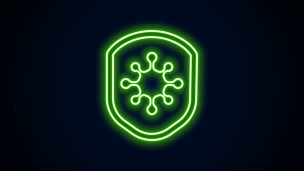 Leuchtende Leuchtschrift Shield schützt vor Viren, Keimen und Bakterien Symbol isoliert auf schwarzem Hintergrund. Konzept des Immunsystems. Corona virus 2019-nCoV. 4K Video Motion Grafik Animation — Stockvideo