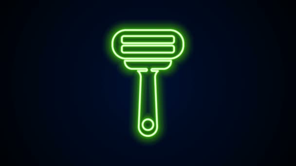 Glowing neon line Shaving razor icon isolated on black background. 4K Video motion graphic animation — Stock Video