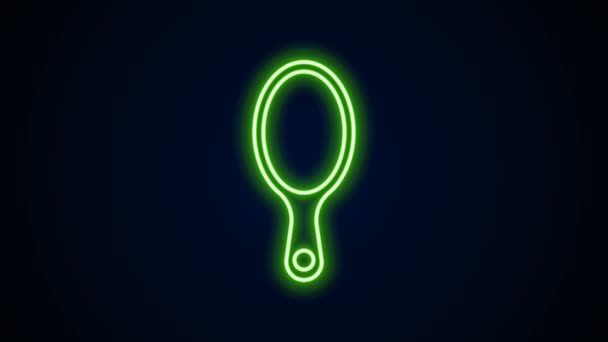 Glowing neon line Hand mirror icon isolated on black background. 4K Video motion graphic animation — Stock Video