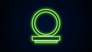 Siyah zemin üzerinde ayna simgesi olan parlak neon çizgi makyaj tozu. 4K Video hareketli grafik canlandırması