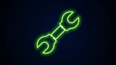 Parlayan neon çizgi anahtarı simgesi siyah arkaplanda izole edildi. 4K Video hareketli grafik canlandırması