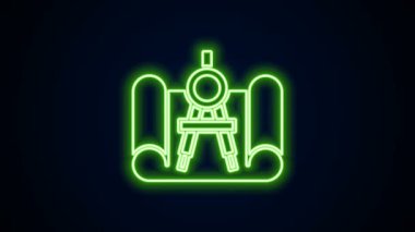 Mühendislik ve pusula simgesi çizimi için parlayan neon çizgisi kağıdı siyah arkaplanda izole edildi. 4K Video hareketli grafik canlandırması