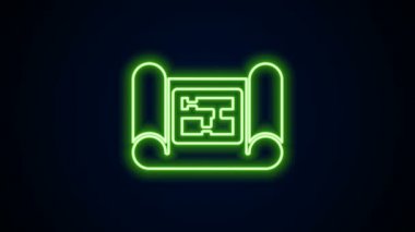 Parlayan neon hattı ev planı simgesi siyah arkaplanda izole edildi. 4K Video hareketli grafik canlandırması