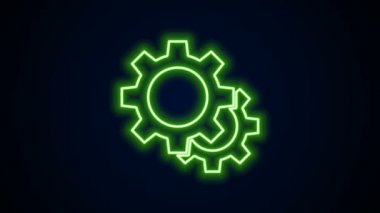 Parlayan neon çizgi ikonu siyah arkaplanda izole edildi. Çarklı teçhizat ayarları. İşçi sembolü. 4K Video hareketli grafik canlandırması