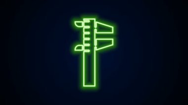 Parlayan neon hattı Calliper veya kalibre ve ölçek simgesi siyah arkaplanda izole edildi. Hassas ölçüm aletleri. 4K Video hareketli grafik canlandırması
