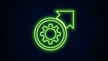 İş akışı konsepti simgesi olarak parlayan neon hattı Gear ve oklar siyah arkaplanda izole edildi. Vites doldurma tabelası. 4K Video hareketli grafik canlandırması