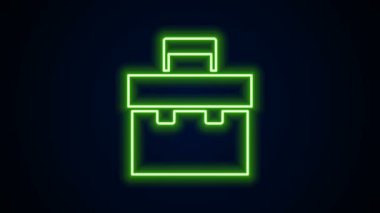 Parlayan neon hattı evrak çantası simgesi siyah arkaplanda izole edildi. İş ilanı. İş portföyü. 4K Video hareketli grafik canlandırması