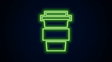 Siyah arka planda izole edilmiş parlak neon hattı kahve fincanı. 4K Video hareketli grafik canlandırması