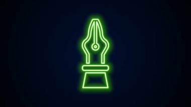 Parlayan neon hattı Çeşme ucu simgesi siyah arkaplanda izole edildi. Kalem aleti işareti. 4K Video hareketli grafik canlandırması