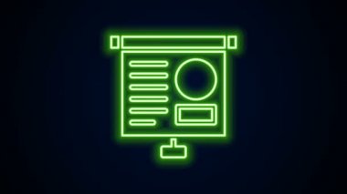 Parlak neon hattı sunum tahtası, grafik, çizelge, diyagram, bilgi grafiği, turta grafik simgesi siyah arkaplanda izole edilmiş. 4K Video hareketli grafik canlandırması