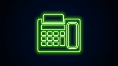 Parlayan neon hattı telefon ikonu siyah arkaplanda izole edildi. Sabit telefon. 4K Video hareketli grafik canlandırması