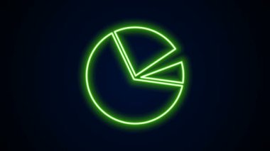 Parlayan neon hattı pasta grafiği bilgi simgesi siyah arkaplanda izole edildi. Diyagram çizelgesi. 4K Video hareketli grafik canlandırması