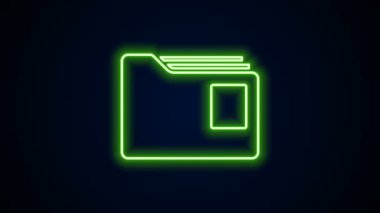 Parlayan neon çizgisi dosya dizini simgesi siyah arkaplanda izole edildi. Muhasebe klasörü sembolü. Muhasebe yönetimi. 4K Video hareketli grafik canlandırması