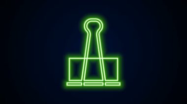 Parlayan neon hattı Binder klipsi simgesi siyah arkaplanda izole edildi. Ataç. 4K Video hareketli grafik canlandırması