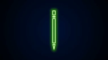 Siyah arkaplanda silgi simgesi olan parlak neon çizgili kalem. Çizim ve eğitim araçları. Okul sembolü. 4K Video hareketli grafik canlandırması