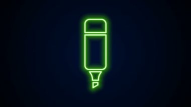 Parlayan neon çizgisi kalem simgesi siyah arkaplanda izole edildi. 4K Video hareketli grafik canlandırması