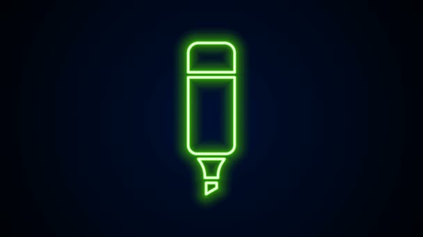 Gloeiende neon lijn Markerpen pictogram geïsoleerd op zwarte achtergrond. 4K Video motion grafische animatie — Stockvideo