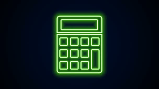 Glödande neon line Calculator ikon isolerad på svart bakgrund. Bokföringssymbol. Beräkningar matematik utbildning och finans. 4K Video motion grafisk animation — Stockvideo