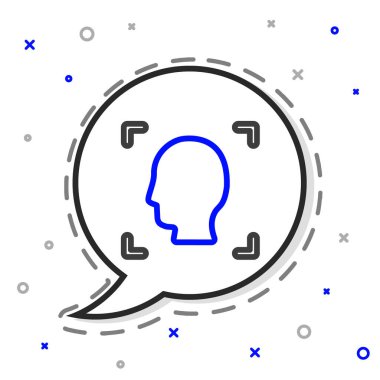 Çizgi Yüz tanımlama simgesi beyaz arkaplanda izole edildi. Yüz tanımlama simgesi. Yüz tanıma. Siber güvenlik kavramı. Renkli taslak konsepti. Vektör.