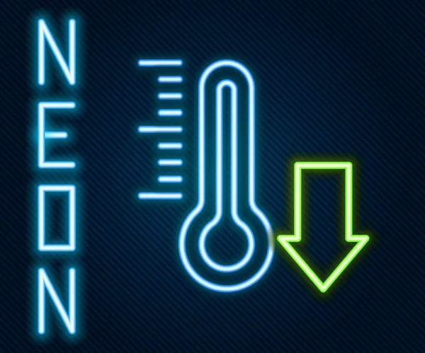 Línea Neón Brillante Termómetro Meteorología Icono Medición Aislado Sobre Fondo — Vector de stock