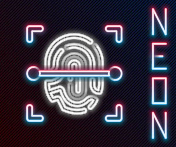 Glödande Neon Linje Fingerprint Ikon Isolerad Svart Bakgrund Ikonen För — Stock vektor