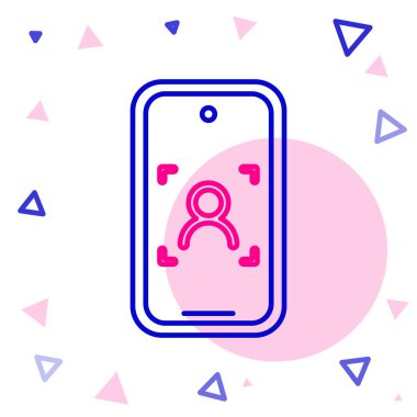 Telefon hattı ve yüz tanıma simgesi beyaz arkaplanda izole edildi. Yüz tanımlama simgesi. Yüz tanıma. Siber güvenlik. Renkli taslak konsepti. Vektör.