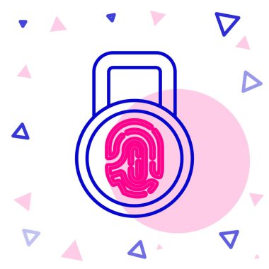 Beyaz arkaplanda kilit simgesi izole edilmiş çizgi parmak izi. Kimlik uygulaması simgesi. Kimlik işareti. Kimliğe dokun. Renkli taslak konsepti. Vektör.