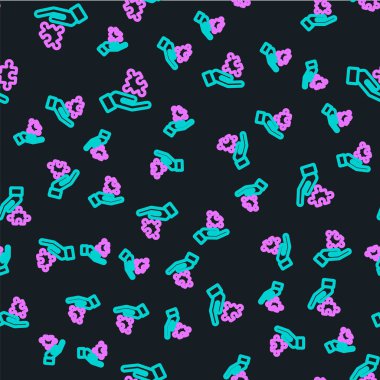 Psikoloji ikonundaki soruna çizgi çözümü siyah arkaplanda izole edilmiş kusursuz desen. Bulmaca. Akıl sağlığı terapisi. Vektör.