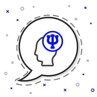 Beyaz arka planda izole edilmiş çizgi psikolojisi ikonu. Psi sembolü. Akıl sağlığı konsepti, psikanaliz analizi ve psikoterapi. Renkli taslak konsepti. Vektör.