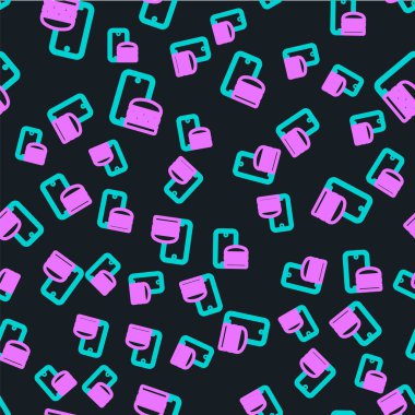 Çevrimiçi sipariş verme ve fast food dağıtım ikonu siyah arka planda izole edilmiş kusursuz desen. Burger tabelası. Vektör.